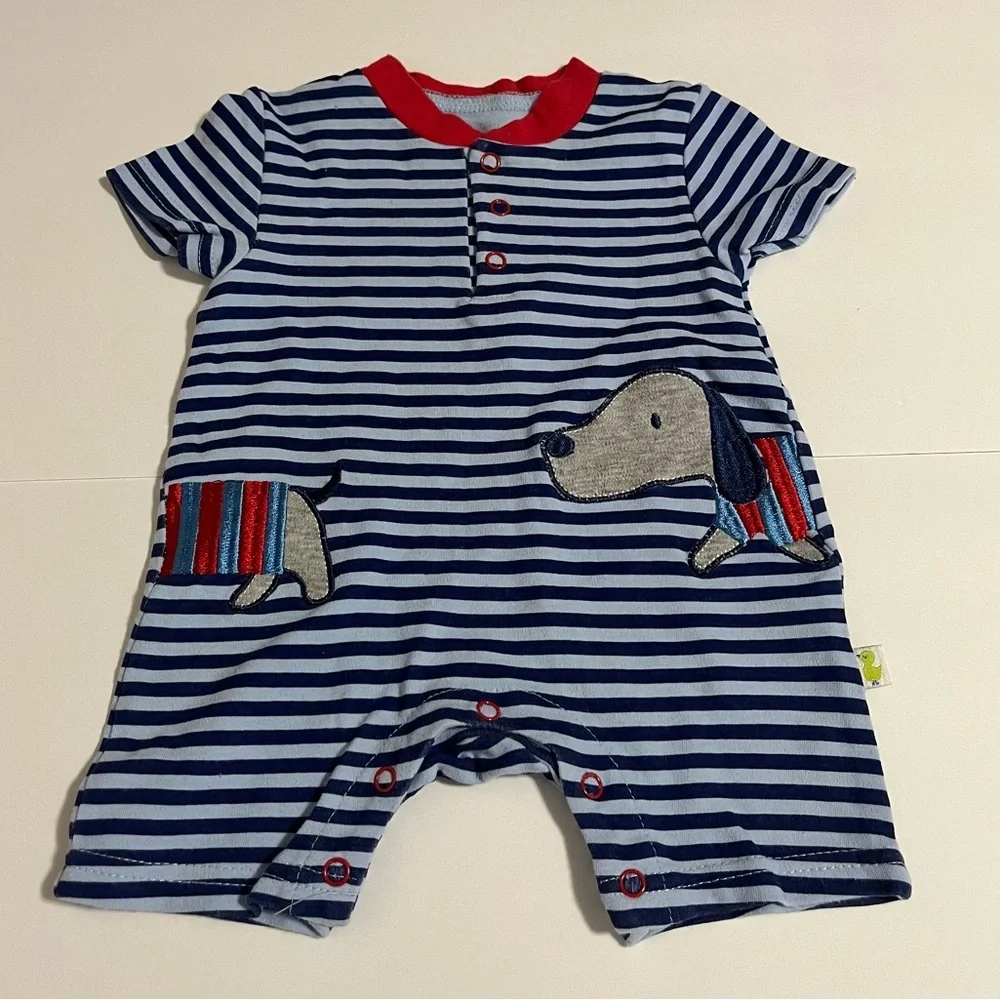Duck Duck Goose Nautical Baby Romper Set 3-6M Sailboat & Dog Cotton